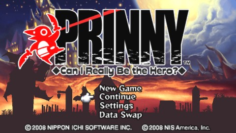 Prinny Can I Really Be the Hero? title screen for PSP